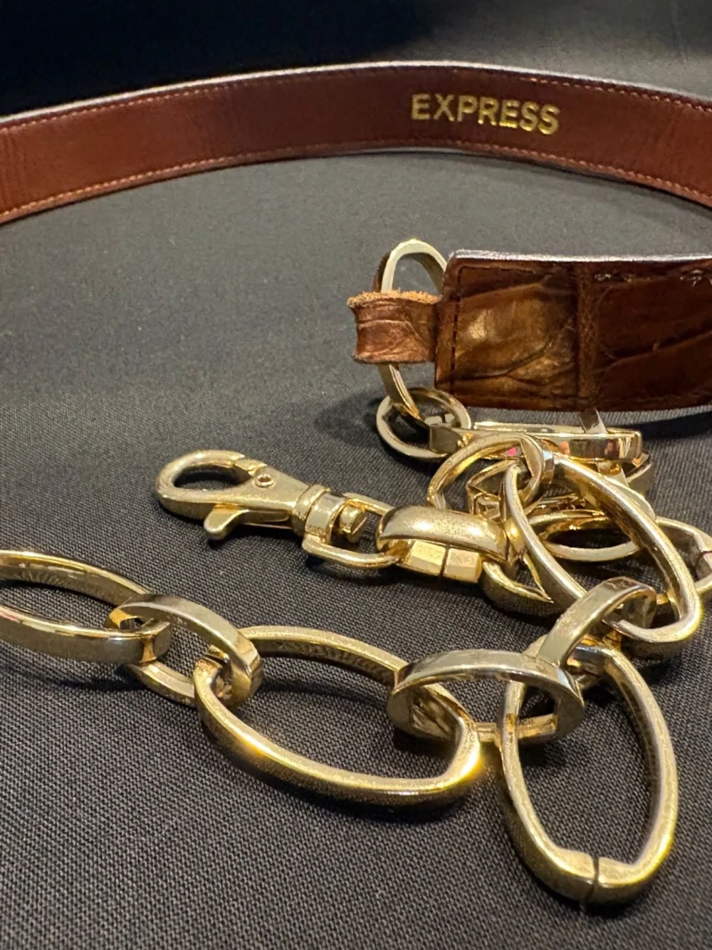 2 Women's belts (leather and crocodile) Brown